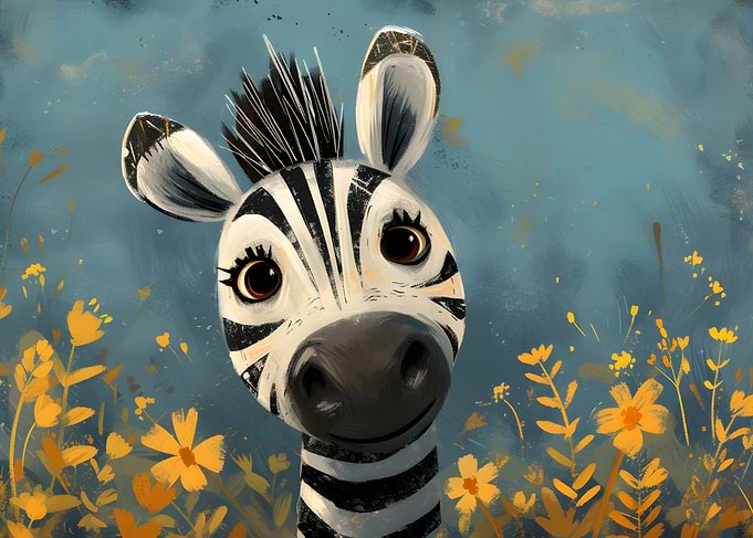 Cute Zebra Portrait with Yellow Flowers