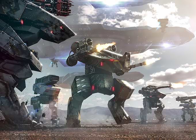 Futuristic Mech Battle Scene