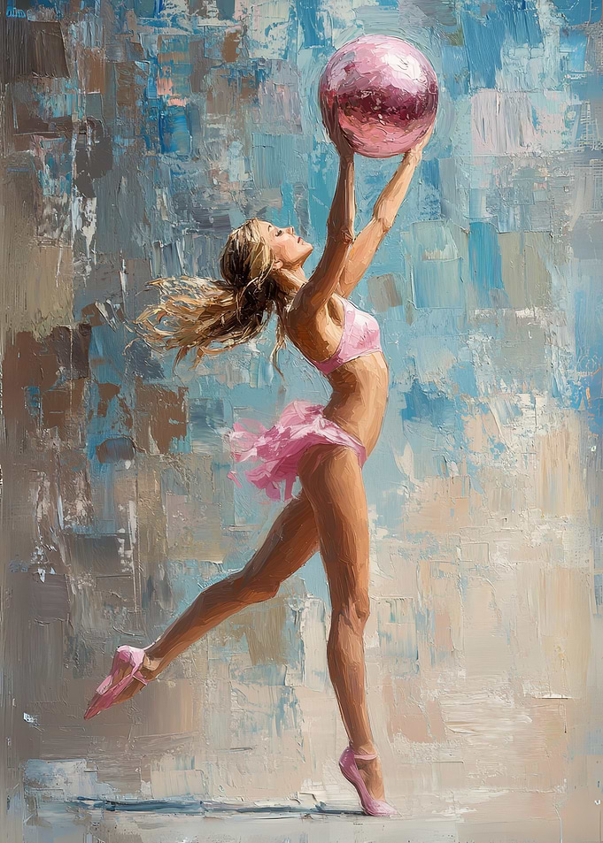 Ballerina with Pink Ball Painting | Gymnast in Motion with Pink Ball