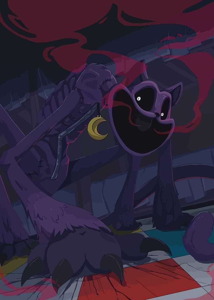 Creepy Purple Cat Monster Illustration