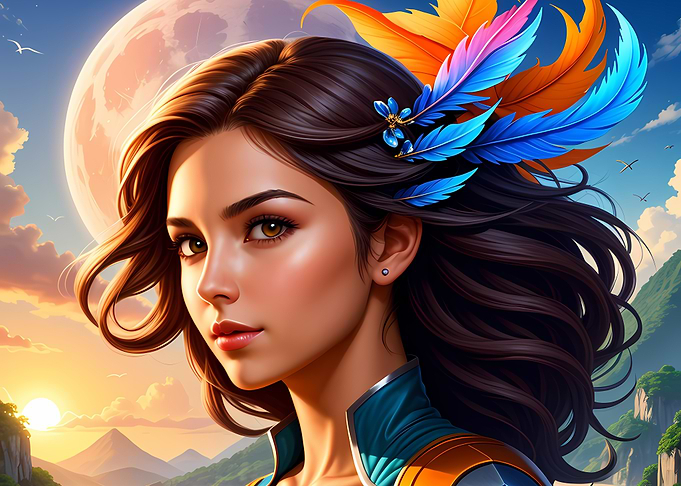 Fantasy Woman with Feathers Portrait