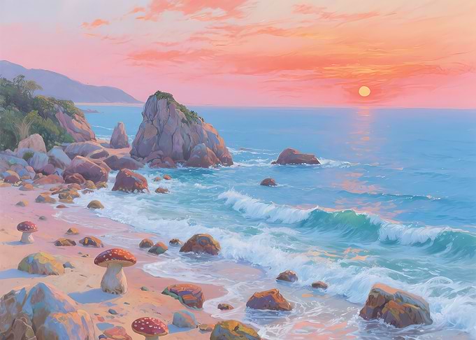 Mushroom Beach Sunset Painting