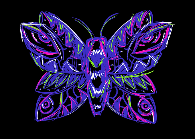 Stylized Butterfly with Teeth and Eyes