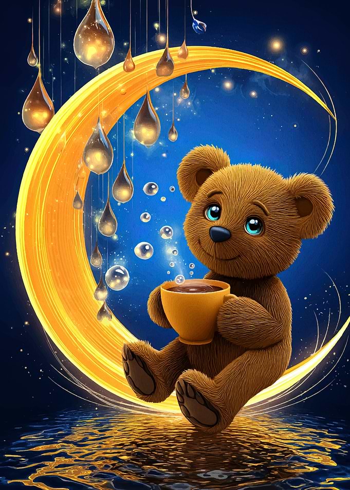 Teddy Bear on Moon with Coffee