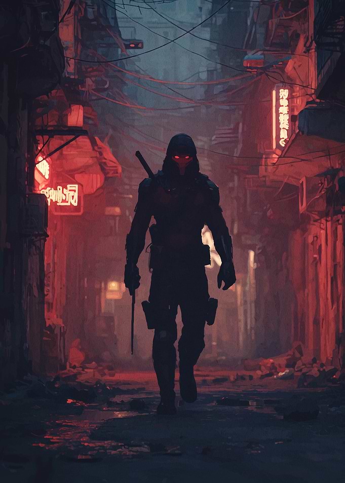 Cyberpunk Ninja in Neon Alley