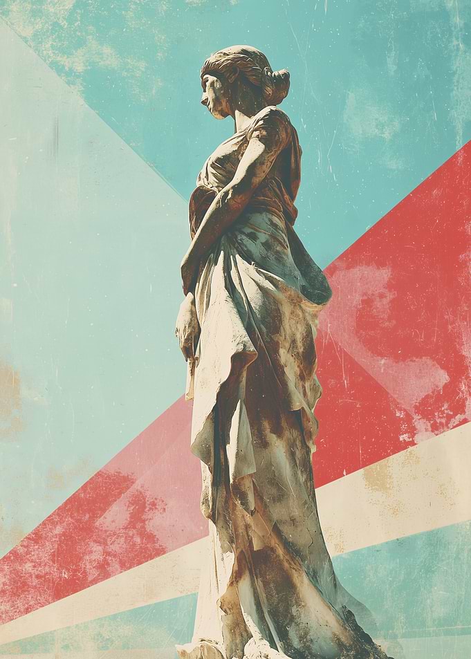 Statue with Geometric Background