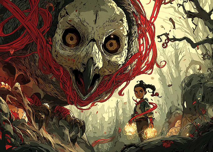 Girl Giant Owl Forest