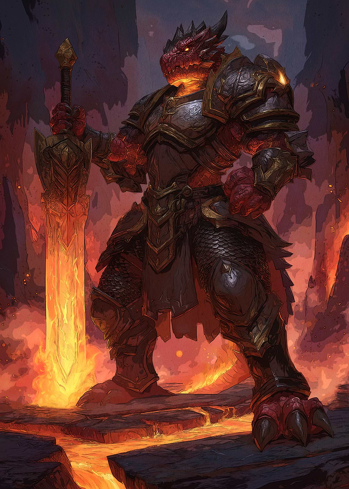 Dragonborn Warrior Flaming Sword