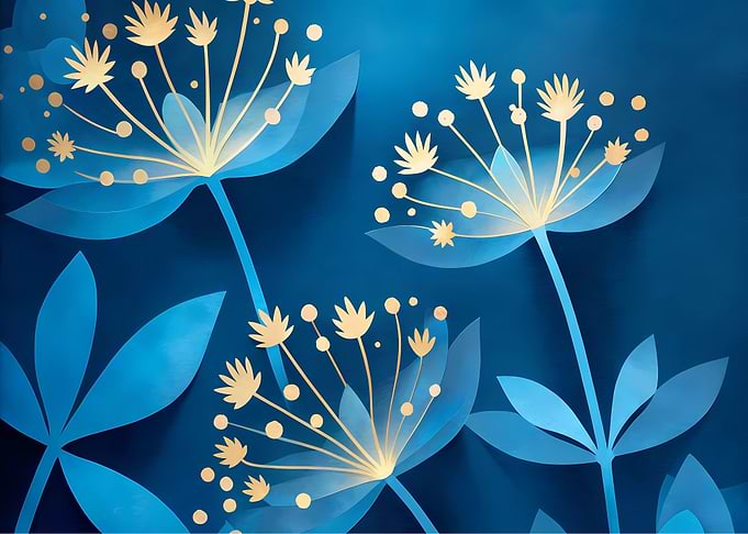 Abstract Blue and Gold Floral Design