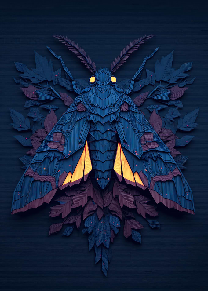 Stylized Moth with Leafy Background
