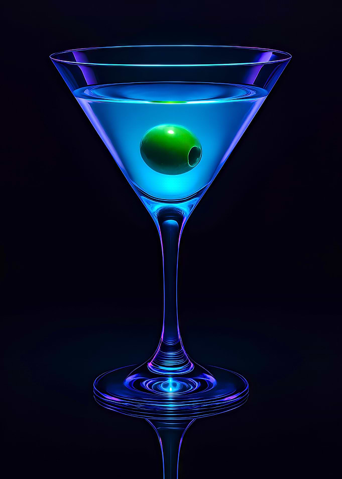 Blue Martini with Olive