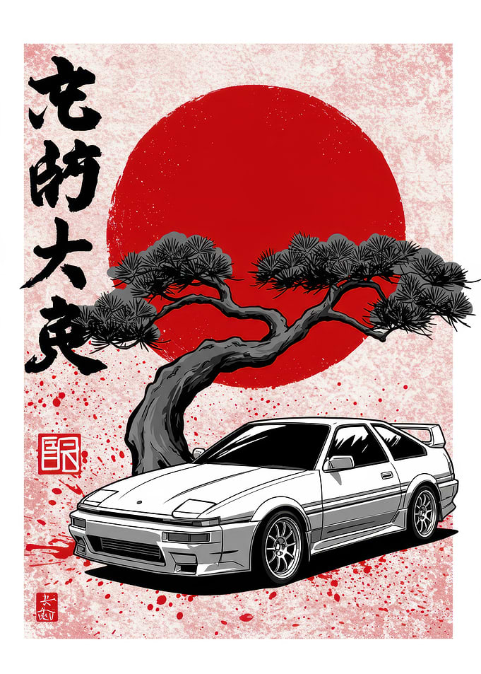 Toyota AE86 with Japanese Art Style