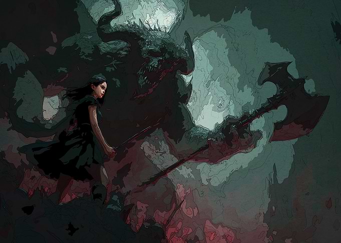 Woman Facing Monster