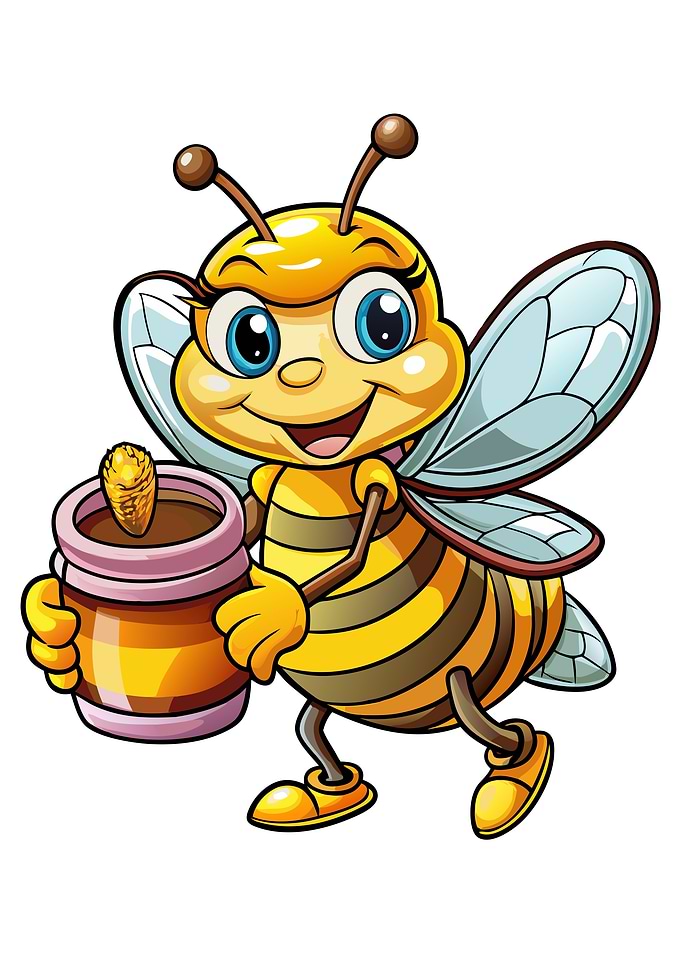 Cartoon Bee with Honey Pot