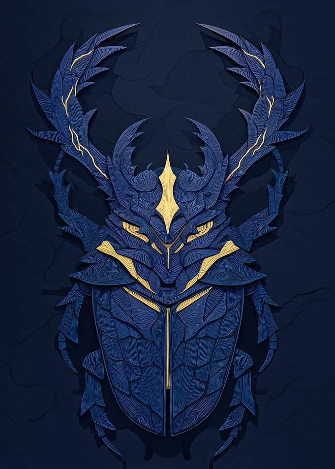 Blue and Gold Scarab Beetle Art