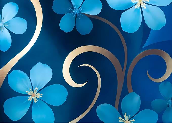 Blue Flowers with Golden Swirls