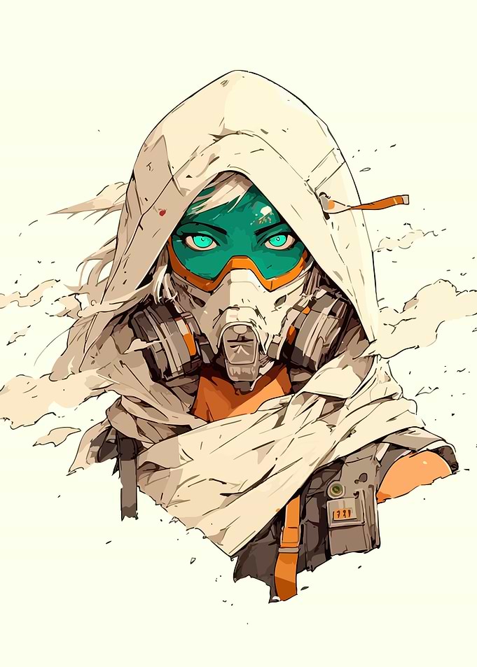 Hooded Figure with Gas Mask