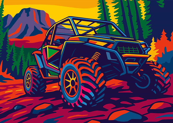 Off-Road Vehicle in Mountain Landscape