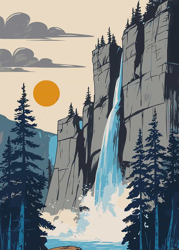 Waterfall Landscape Illustration