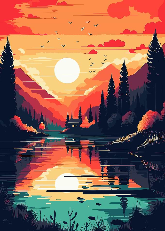 Sunset Lake Landscape