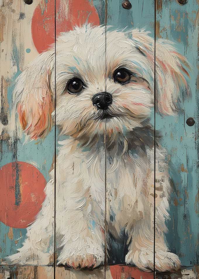 Cute Maltese Dog Portrait on Wood Panel | Maltese Dog Art