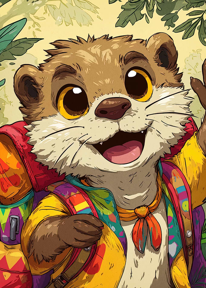 Cartoon Otter Hiker with Backpack