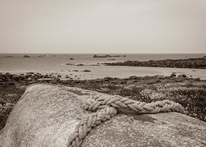 Sepia Boat and Rope by the Sea