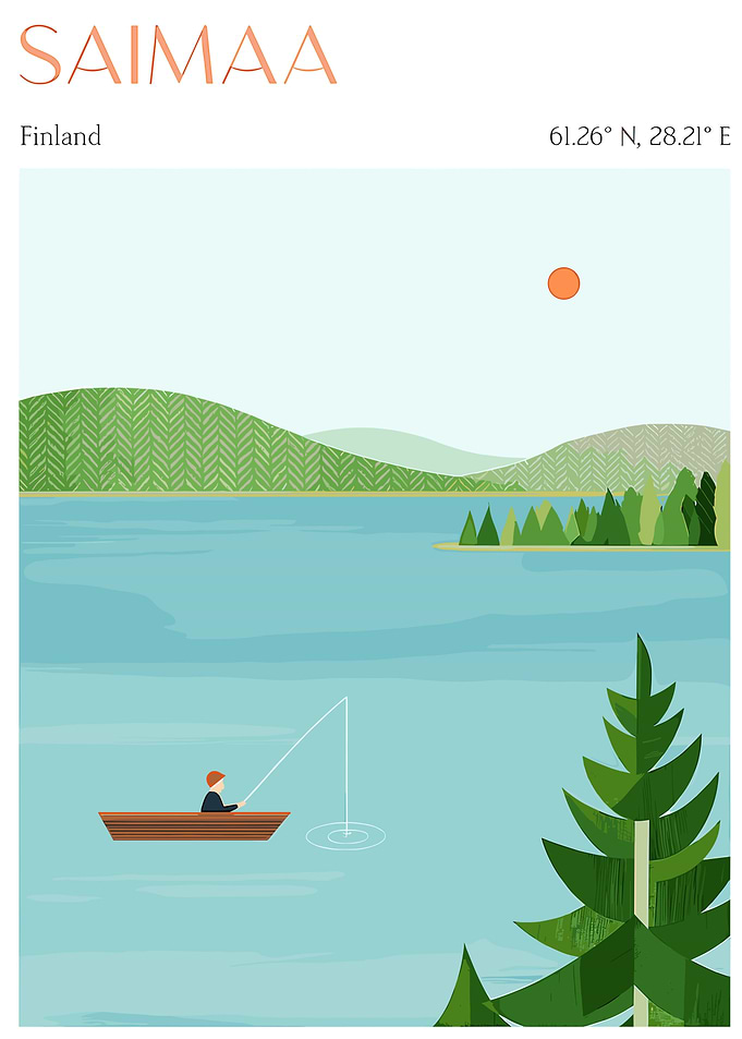 Saimaa Finland Fishing Scene Illustration