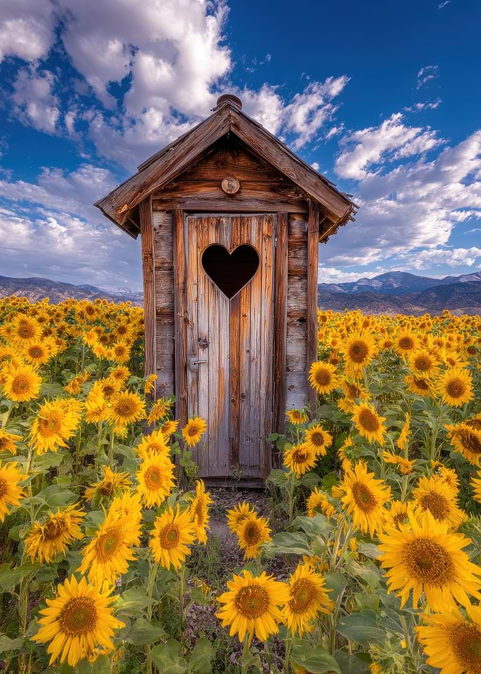 Outhouse in Sunflower Field