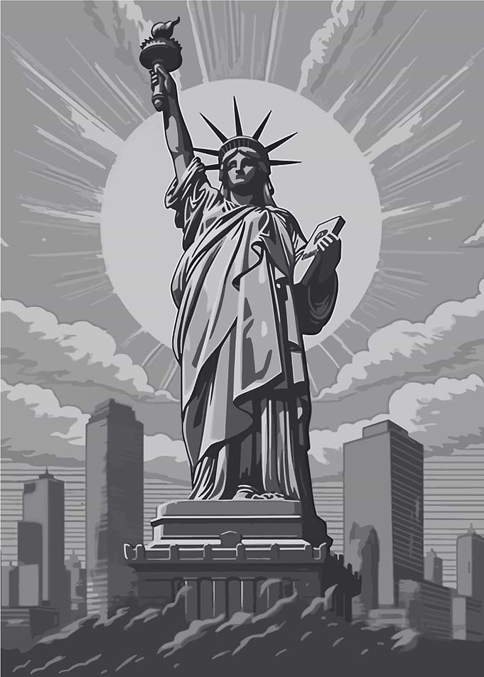 Statue of Liberty grayscale illustration