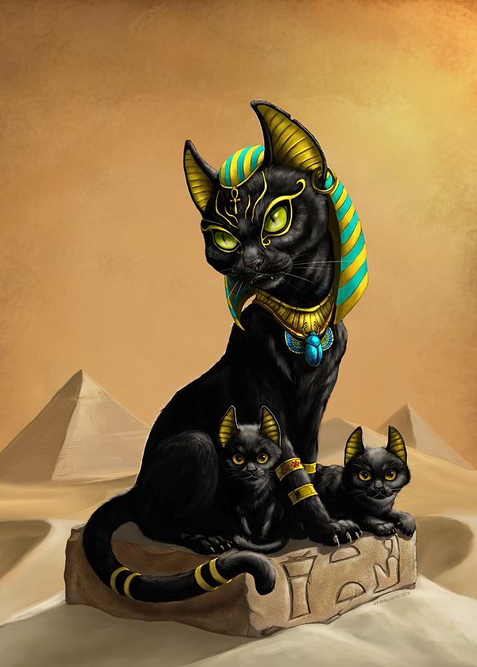 Egyptian Bastet Cat and Kittens