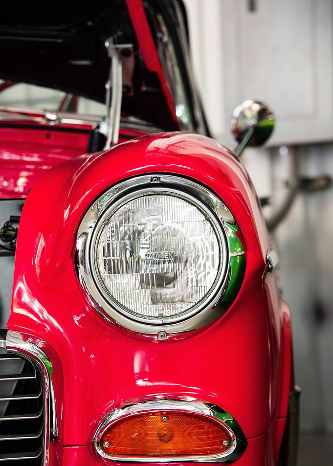 Red Vintage Car Headlight Detail