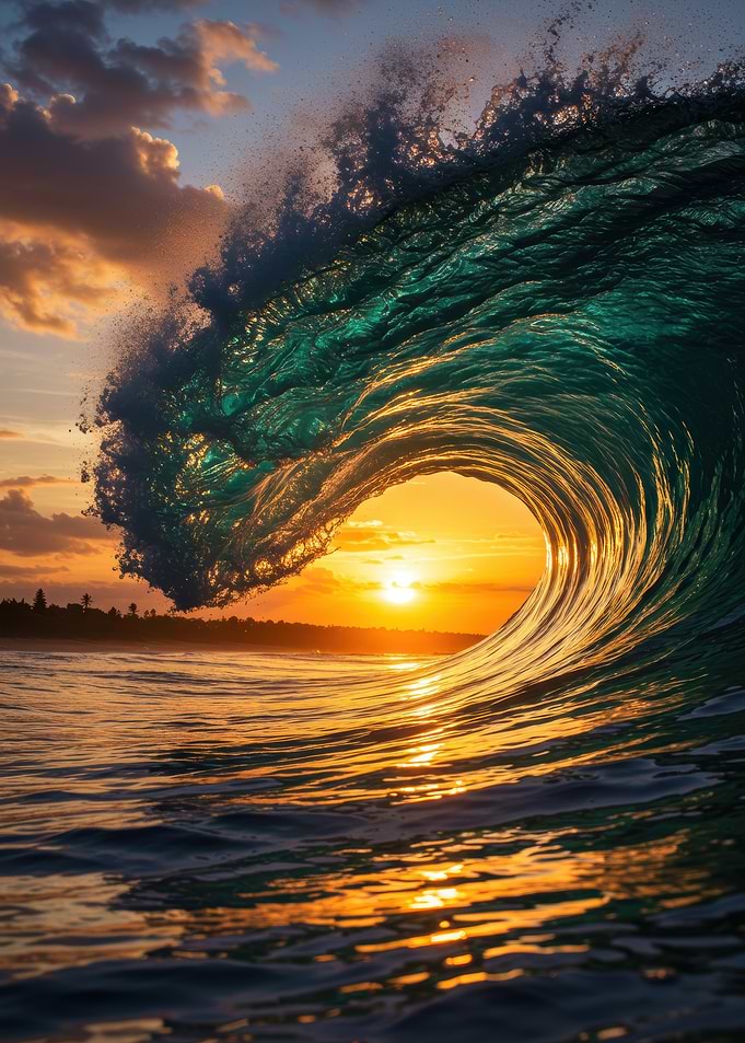 Ocean Wave at Sunset