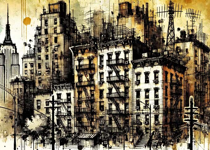 Urban Cityscape Watercolor Sketch