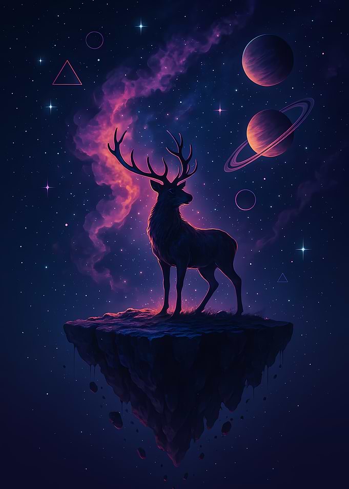 Cosmic Deer on Floating Island