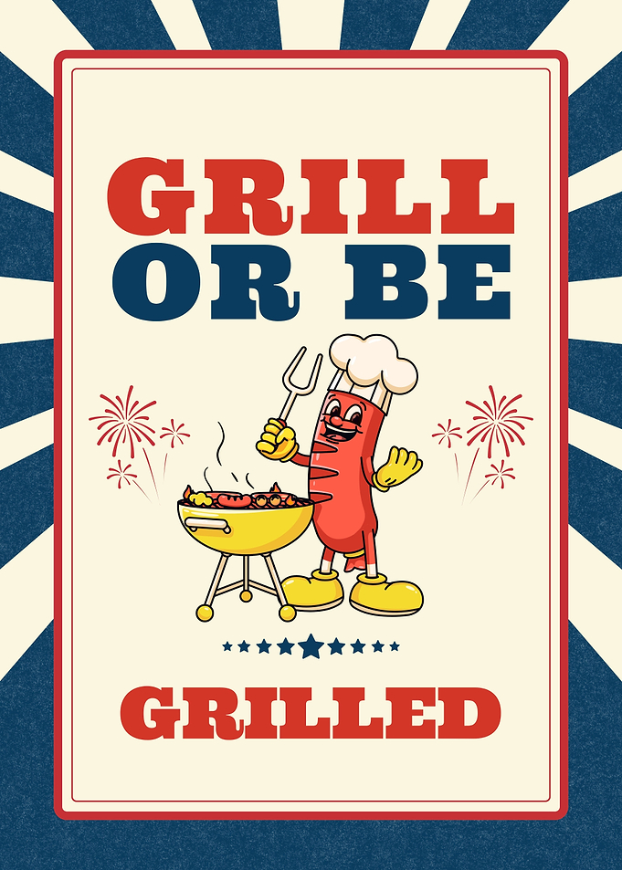 Grill or Be Grilled Cartoon Poster