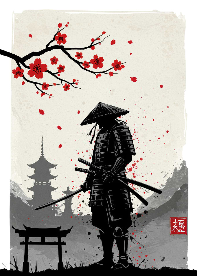 Samurai with Cherry Blossoms