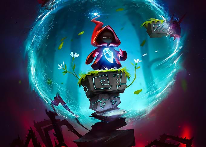 Mystical Red Hooded Figure with Crystal