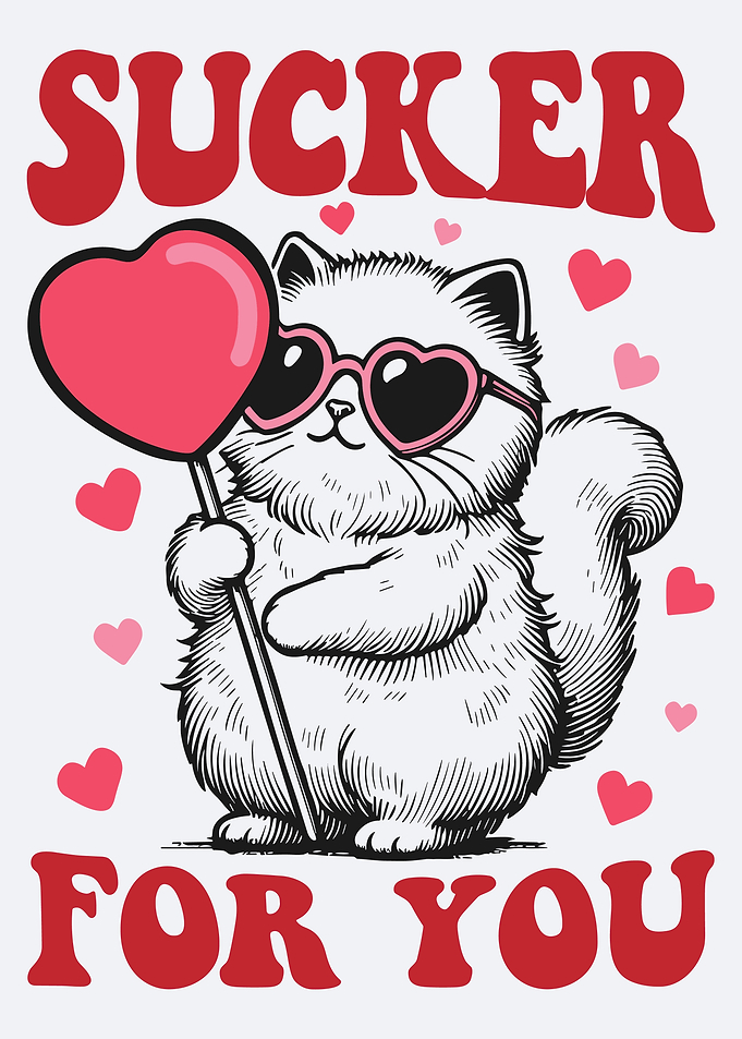 Sucker for you cat illustration