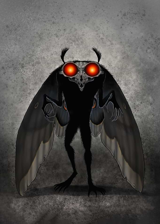 Mothman Creature with Red Eyes