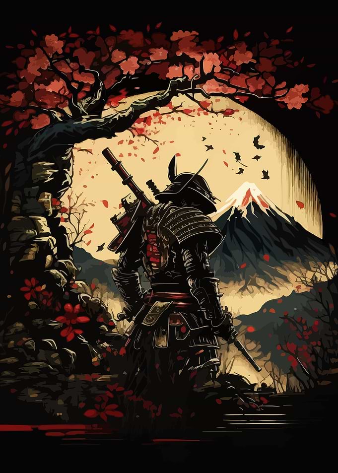 Samurai Warrior with Mount Fuji
