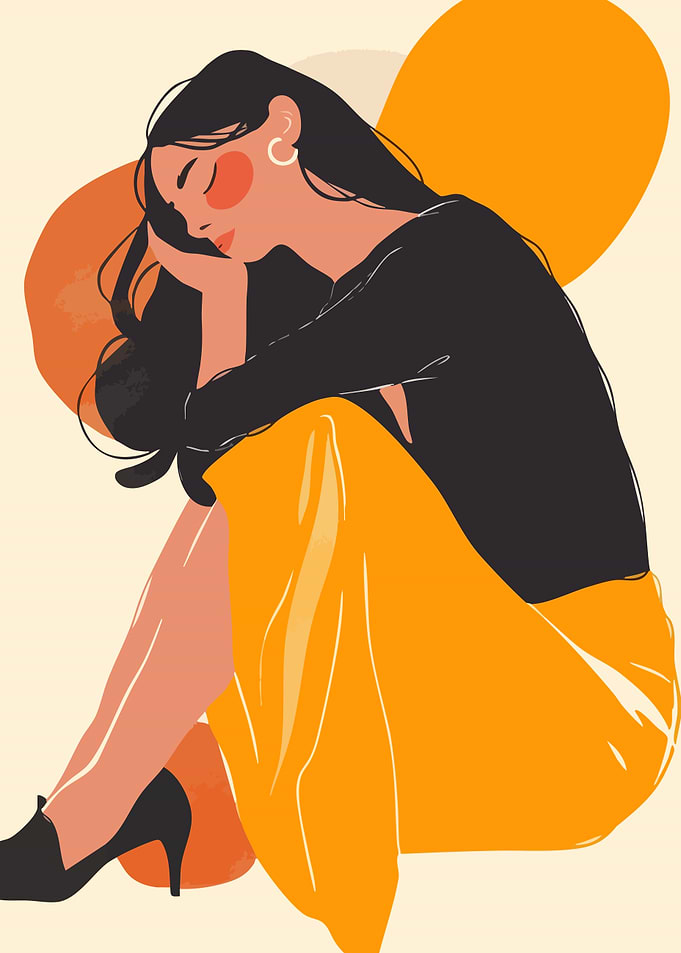 Woman in Thought Minimalist Boho Art Illustration