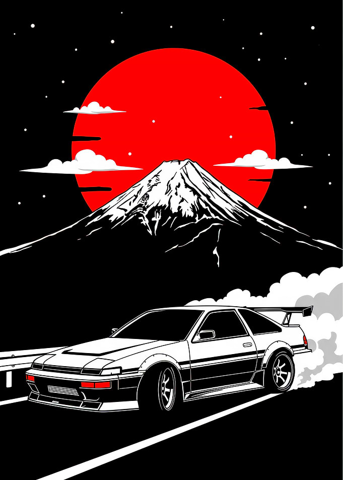 AE86 drifting near Mount Fuji