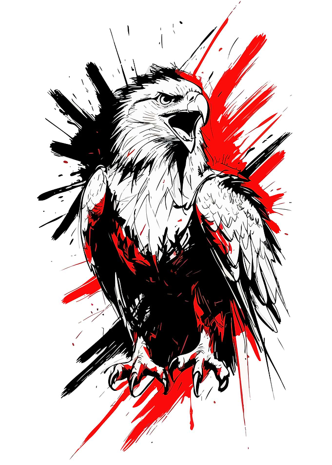 Eagle Illustration with Red and Black Splatters