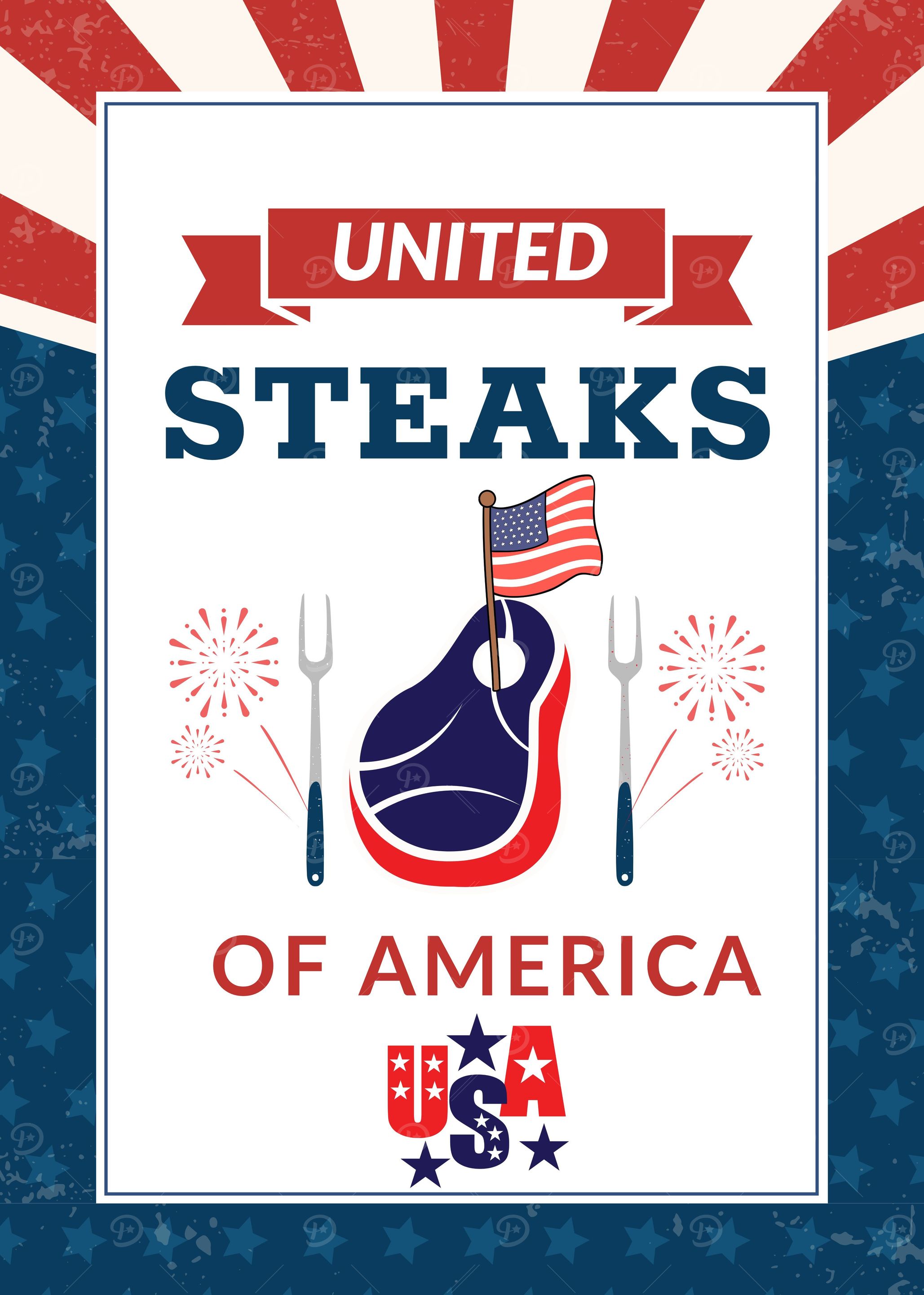 United Steaks of America Patriotic Poster