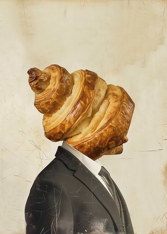 Croissant Head Man in Suit