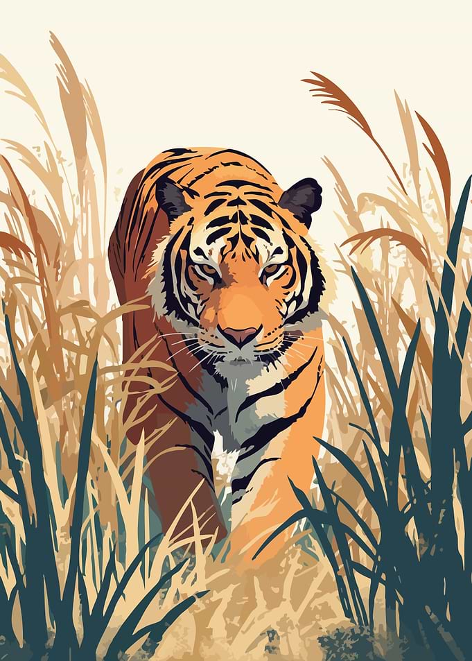 Tiger Approach Minimalist Nature Animal Illustration Art