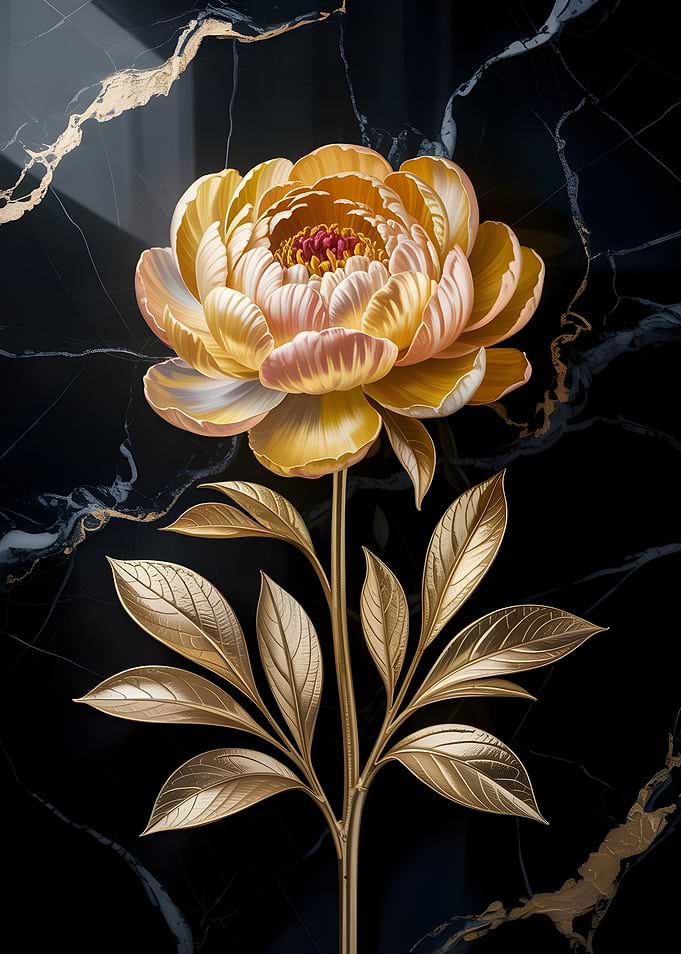 Golden Peony on Marble