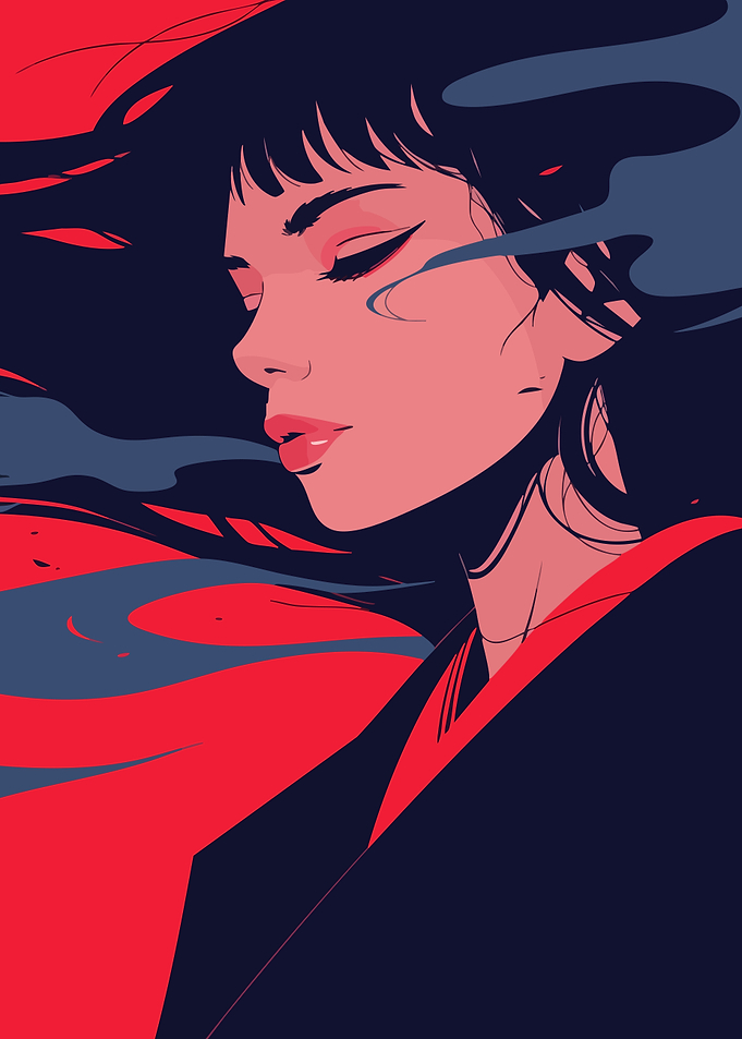 Dreaming Woman Surreal Anime Minimalist Art Illustration