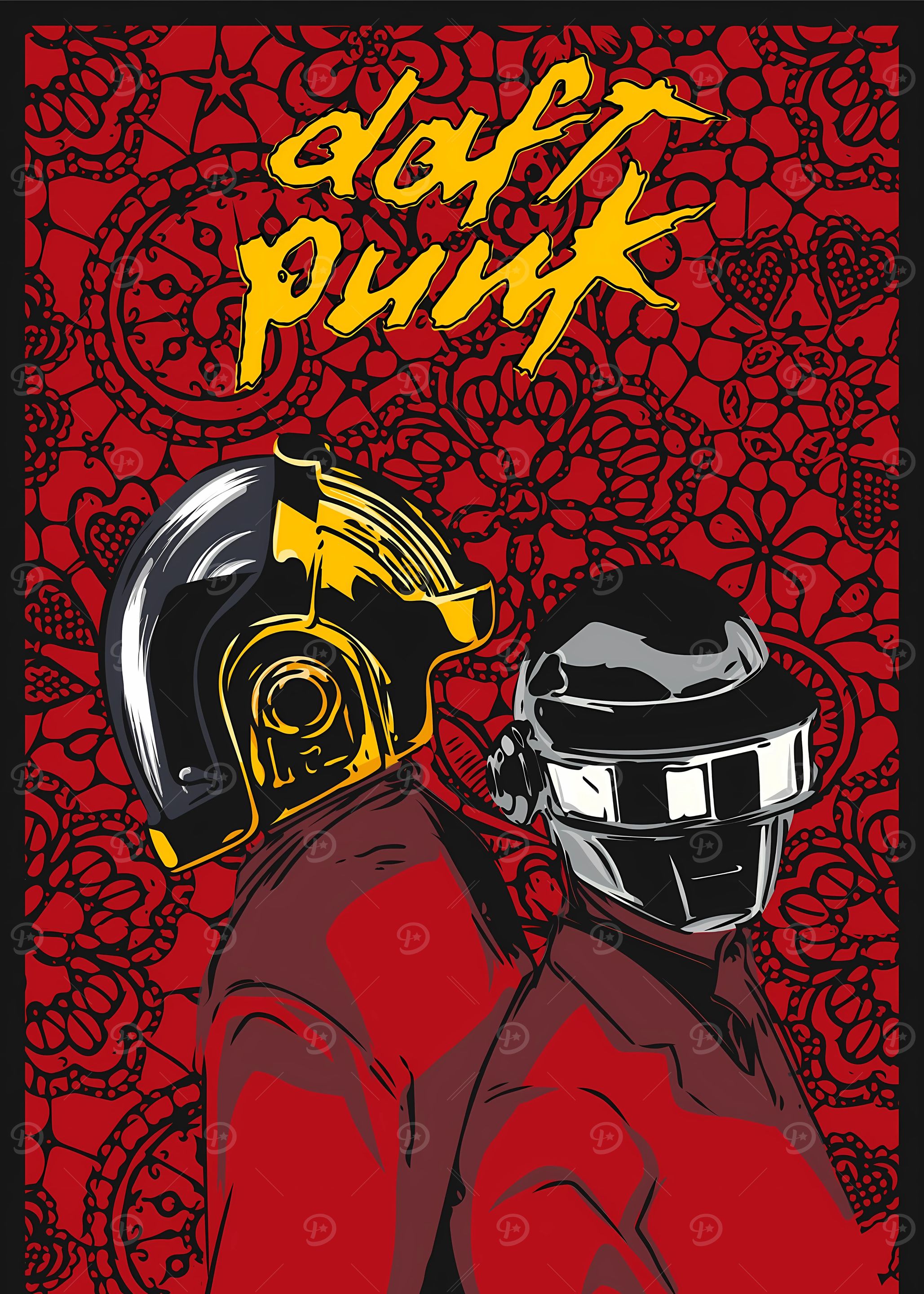 Daft Punk Illustration with Floral Background